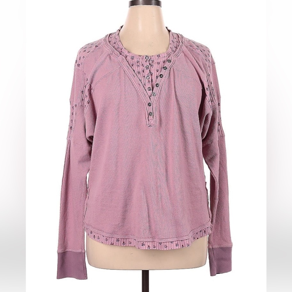 Free People floral patchwork thermal mauve “Daytime Fireworks” soft Henley